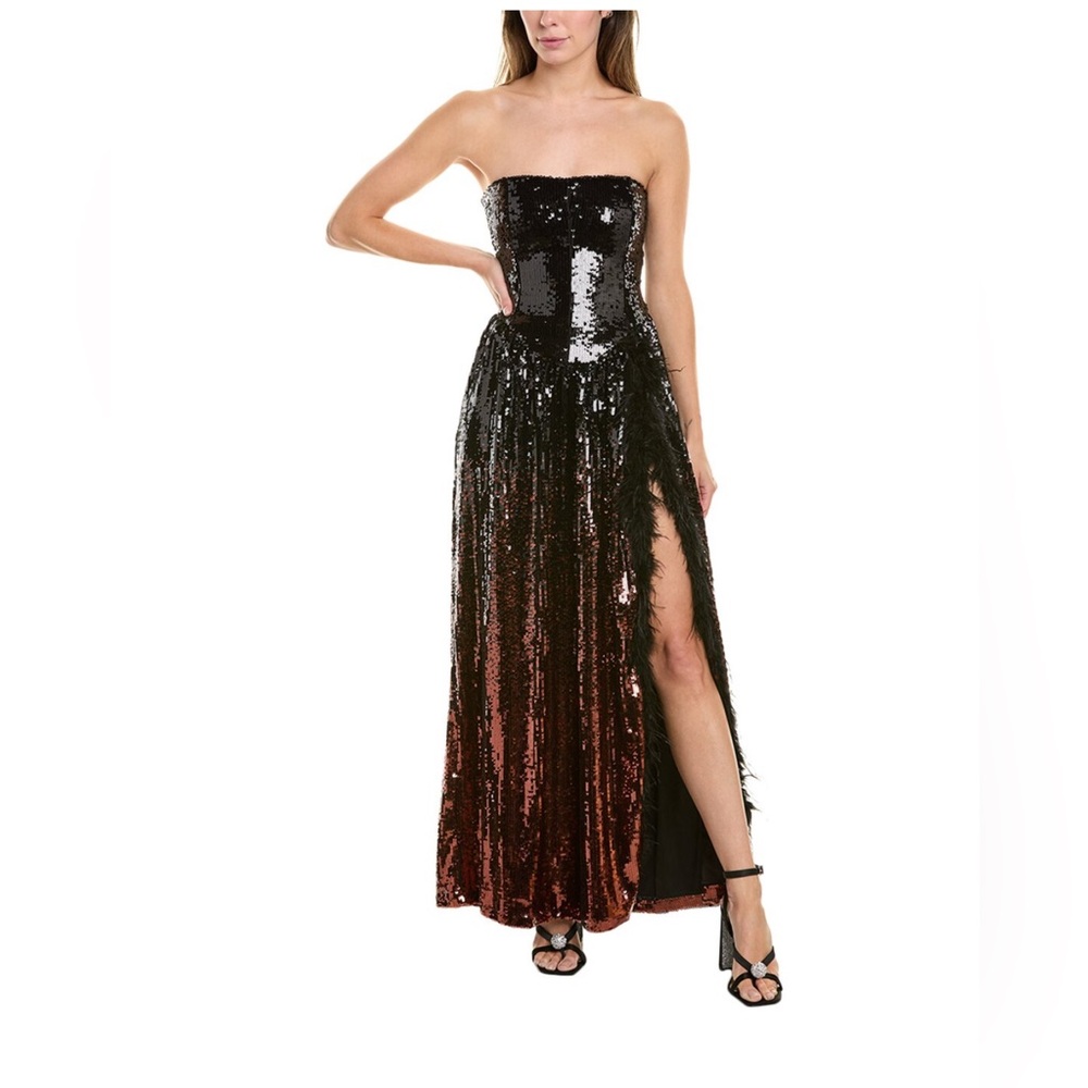 Weworewhat corsetted sequin feather gown in size 2